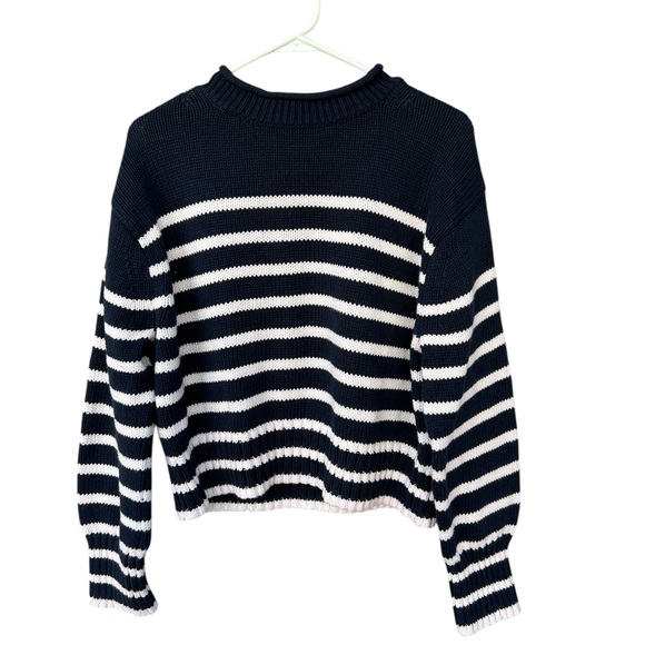 J. Crew Heritage Cotton Rollneck Sweater - Size Small - Navy Blue & White Stripe - Picture 7 of 13